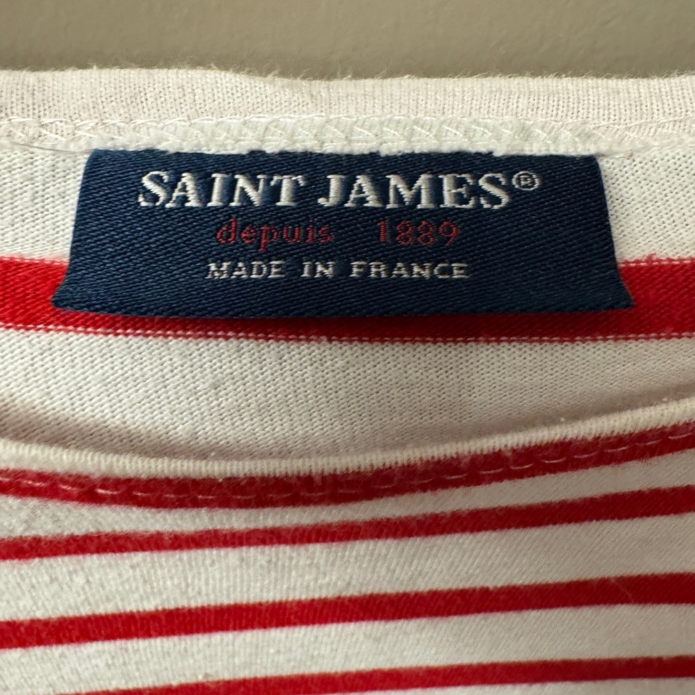 Saint James Red and White Striped Long Sleeve Tee - Picture 5 of 9